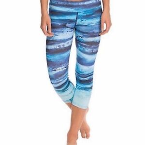 prAna Roxanne Cropped Capri Leggings Yoga Pants Blue Wave Athleisure Size M